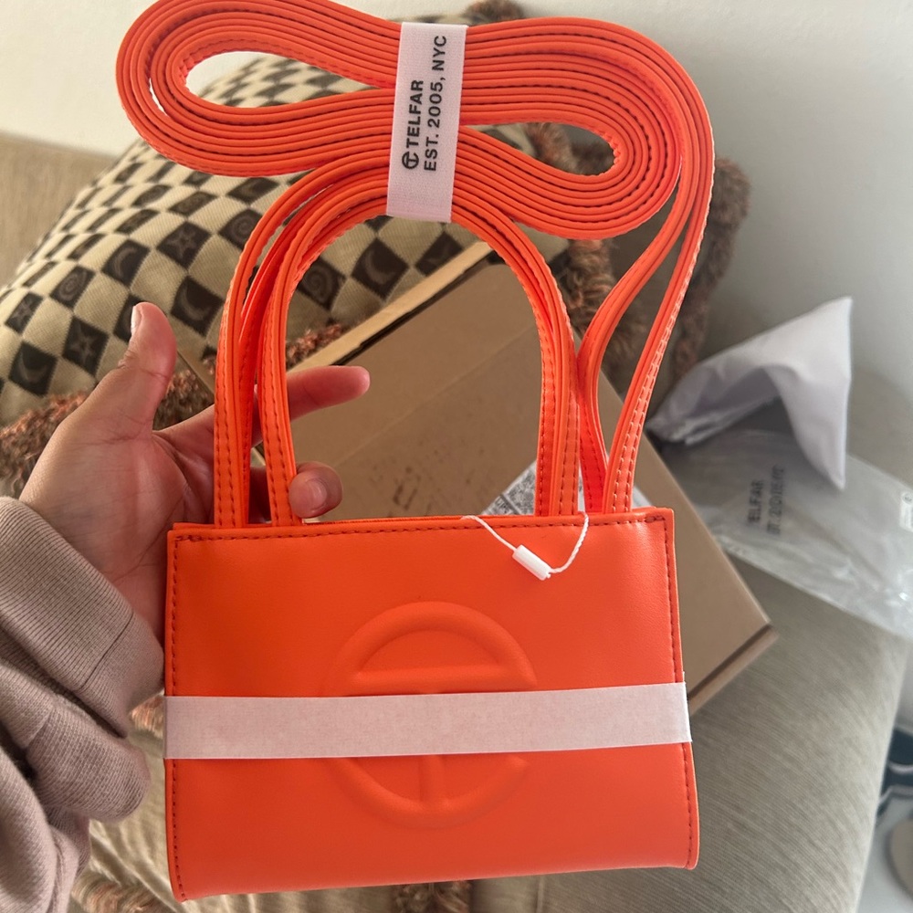 Telfar small Orange bag in original packaging